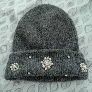 Urban Outfitters Gray Beanie with Pearl Accents
